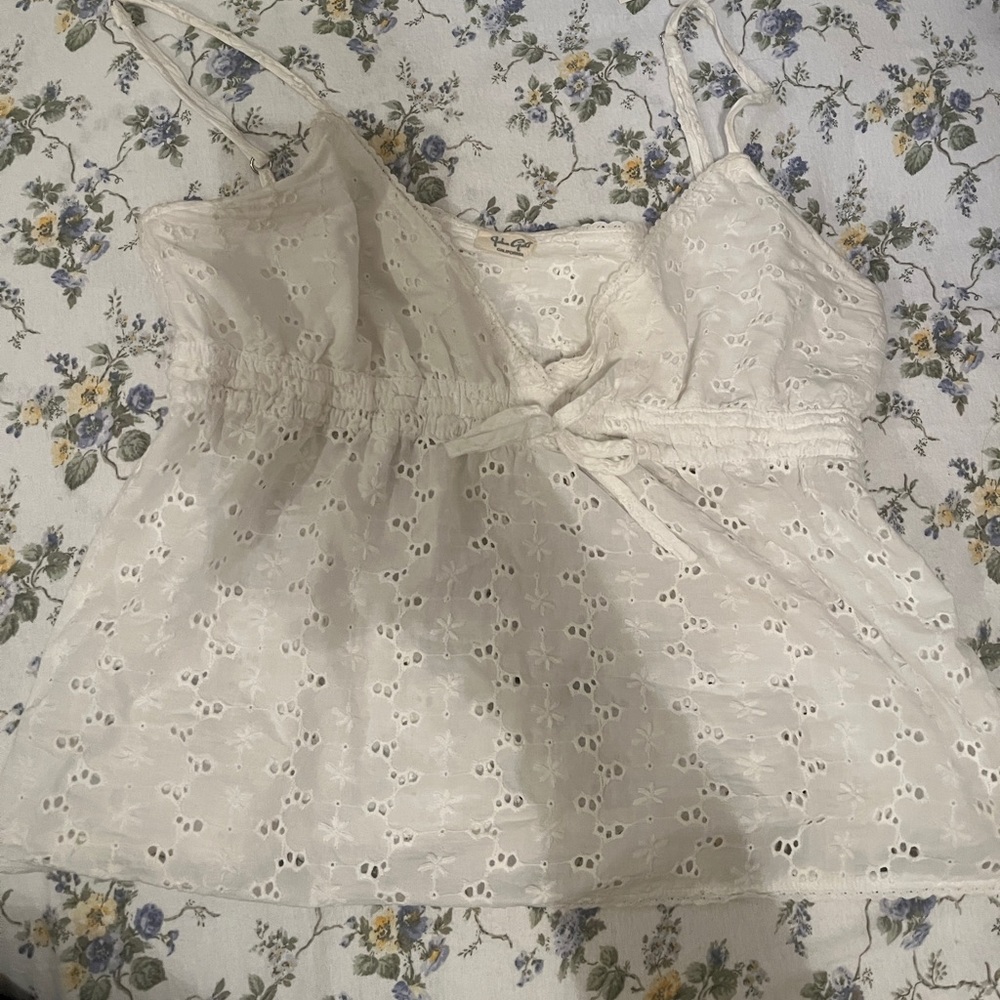 brandy melville white edith tie eyelet tank top